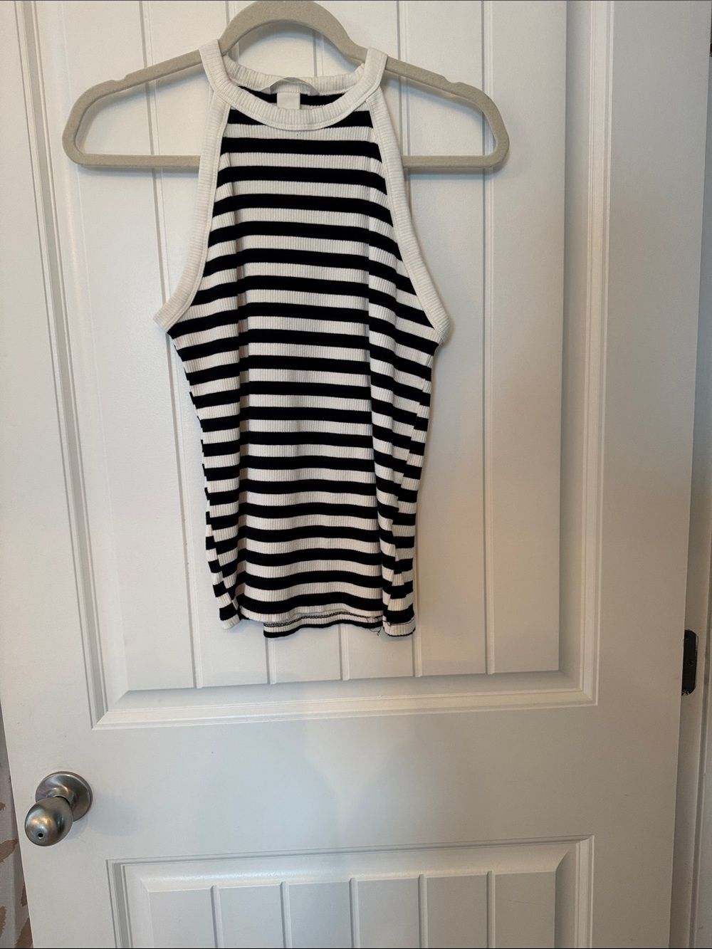 H&M Black and White Striped Ribbed Halter Tank